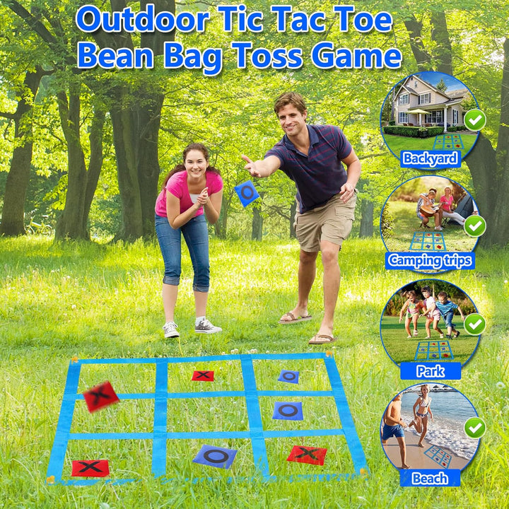 CWLAKON Riesiges Tic Tac Toe 1.2m Grosses & Sitzsäcke Outdoor Spielset Hofwurfspiel für Kinder und E