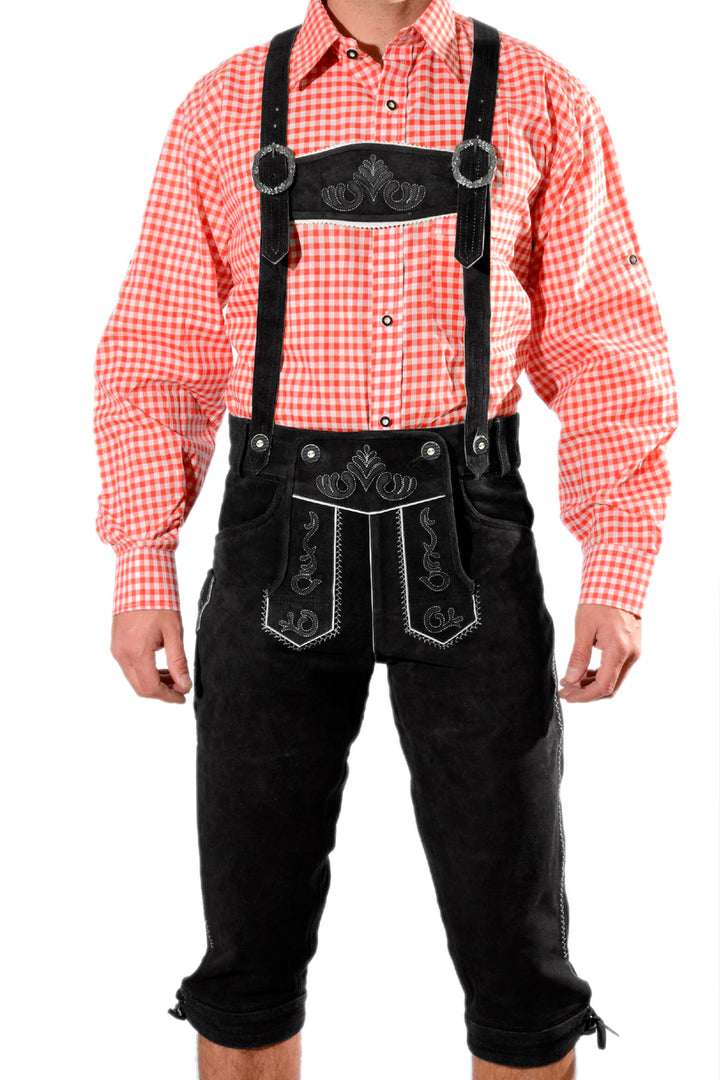 Bayerische Premium Herren Trachten Lederhose, Trachtenlederhose mit Trägern, original in Dunkelbraun