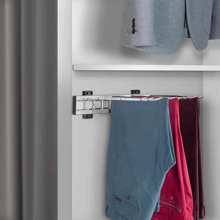 Emuca - seitlich montierbarer Hosenhalter für den Kleiderschrank, Montage rechts, Stahl und Kunststo