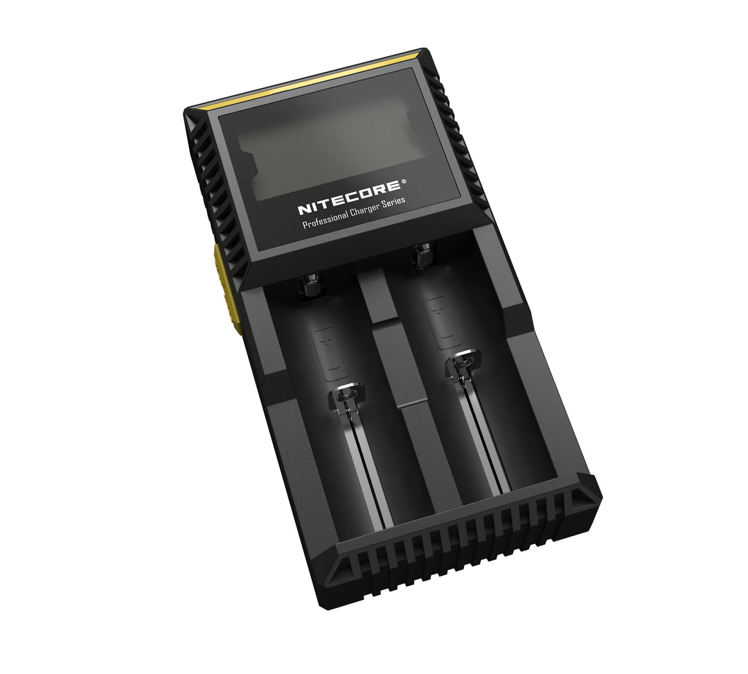 Nitecore D2EU - Universalladegerät für Li-Ion, Ni-MH, Ni-CD und LiFePO4 Akkus, LCD Display Schwarz,