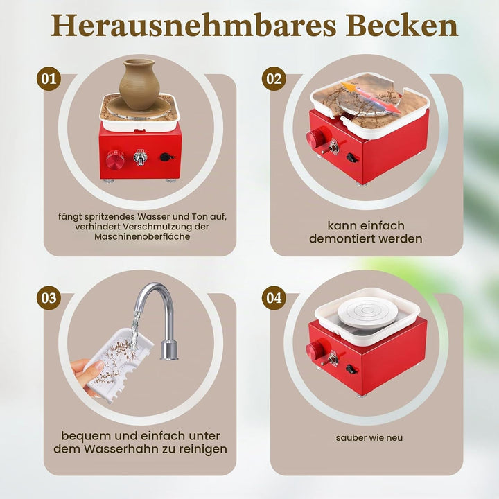 Töpferscheibe, Töpferscheibe Elektrisch mit 2000 U/min Einstellbare Geschwindigkeit, Pottery Wheel m