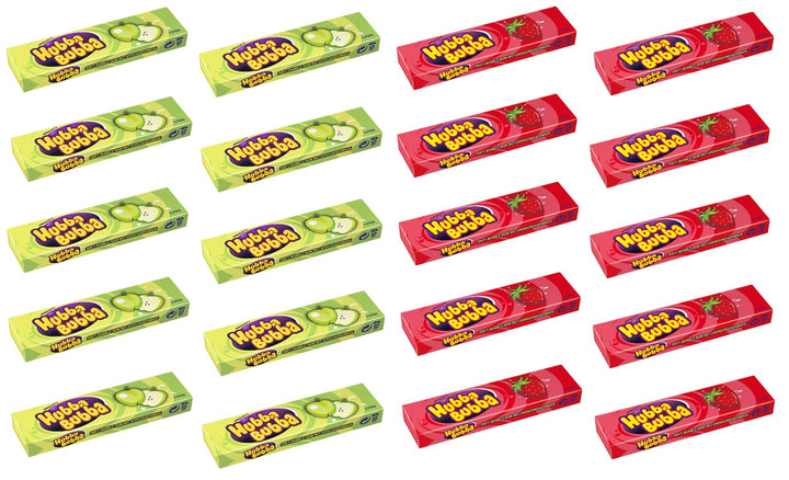 HUBBA BUBBA Kaugummi Mix Apfel & Erdbeere (2x10) 20 Packungen 5 Kaugummi pro Pack Süssigkeiten Fruch