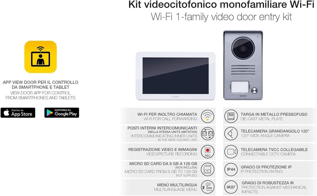 Vimar K40945 Videosprechenalagen-Set enthält Freisprech-Touchscreen-Videohaustelefon LCD 7in und WLA