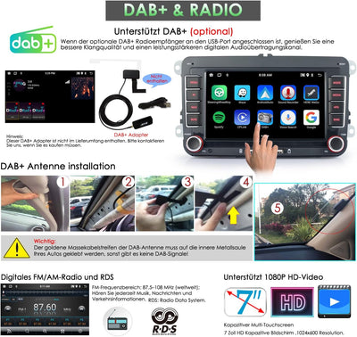 iFreGo 7 Zoll DAB Radio Für VW Golf, Skoda und Seat, Android 13 Autoradio Bluetooth,Carplay, Doppel