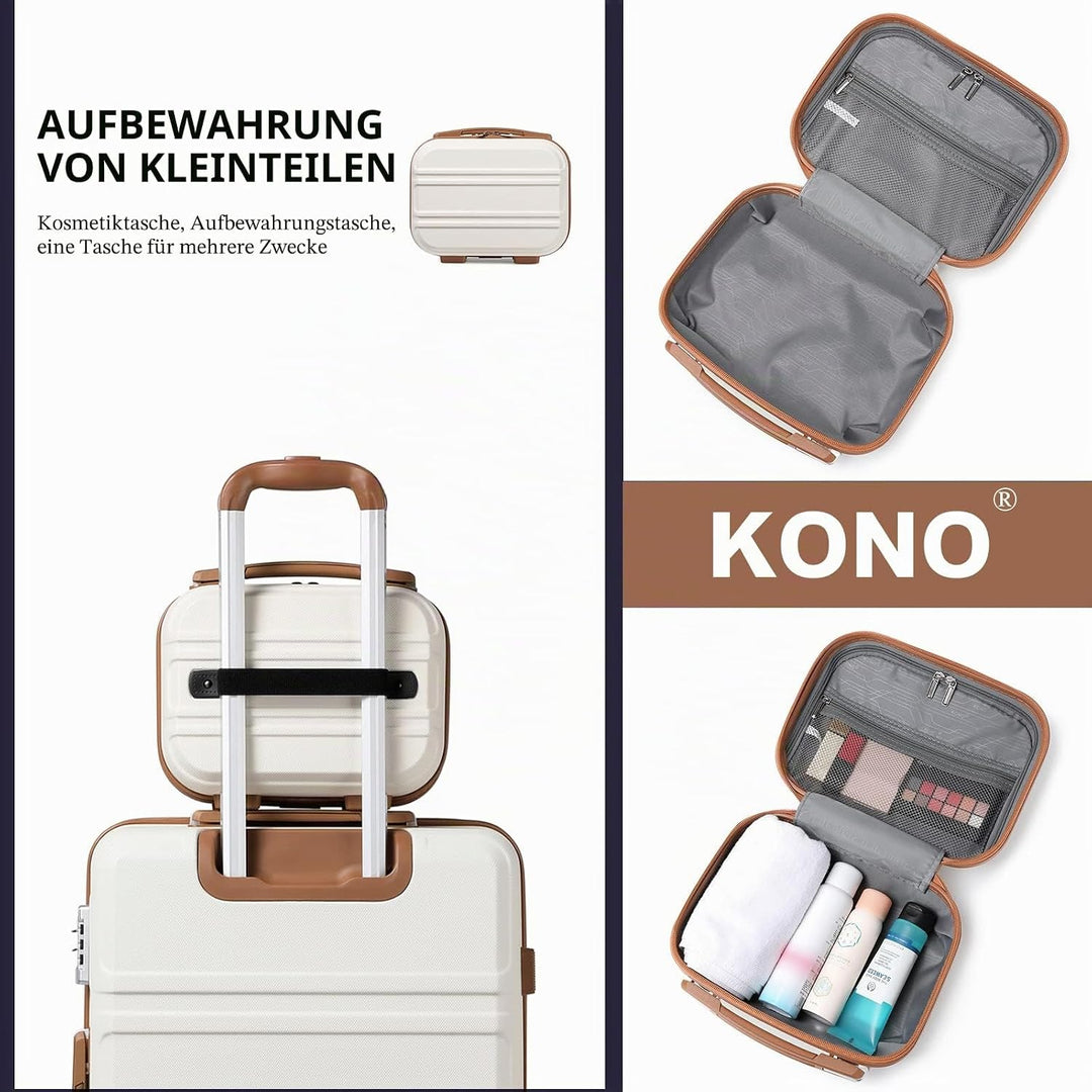 KONO Kosmetikkoffer Hartschale Klein Beautycase Damen Handgepäck, 28x21x15cm (Cremeweiss)