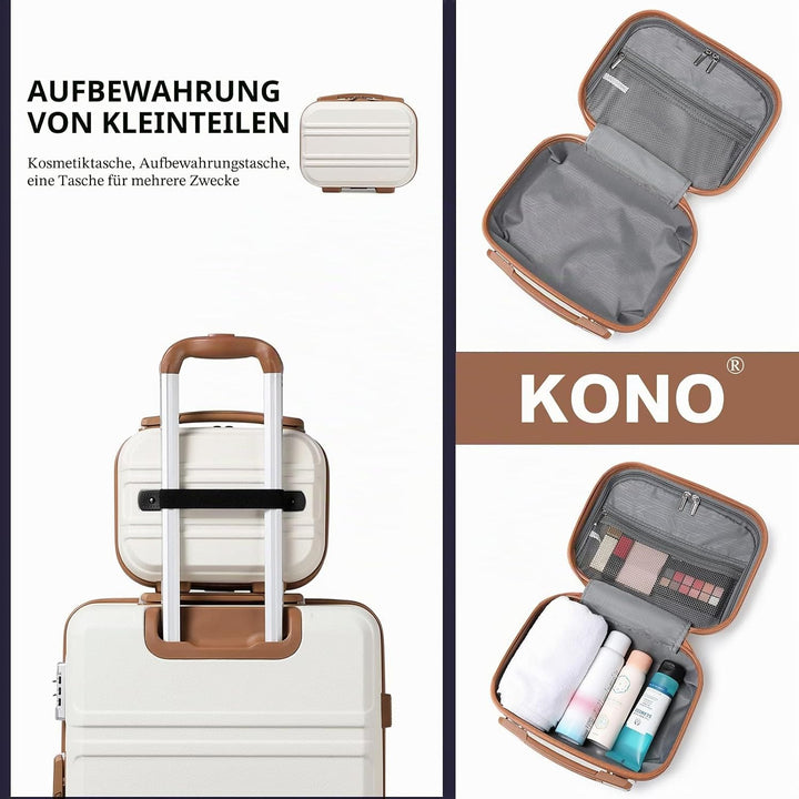 KONO Kosmetikkoffer Hartschale Klein Beautycase Damen Handgepäck, 28x21x15cm (Cremeweiss)