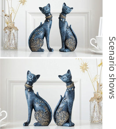 2 Stück/Set Katzenstatuen Heimdekoration Katzenfiguren Paar-Katzenstatuen für Heimdekoration, geeign