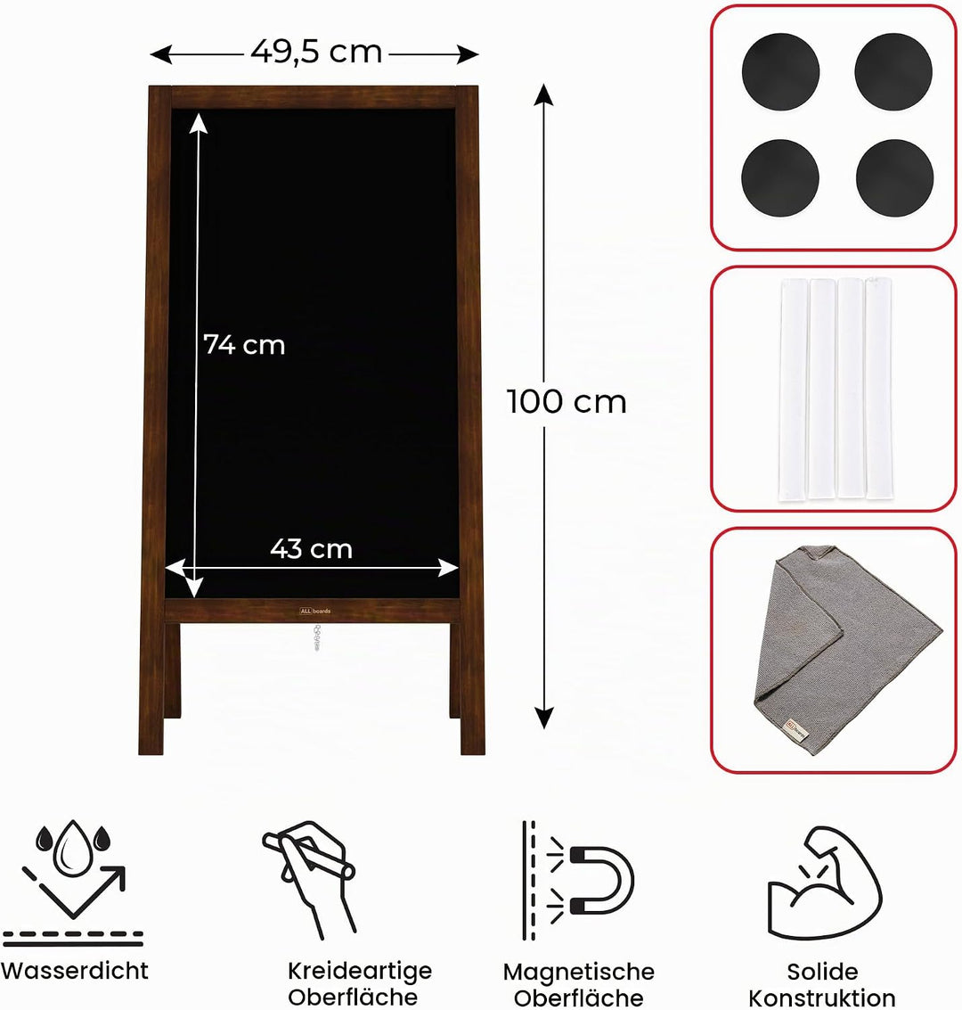 ALLboards Kundenstopper Wasserfest mit lackiertem Holzrahmen 100x60cm, Werbetafel, Gehwegaufsteller,