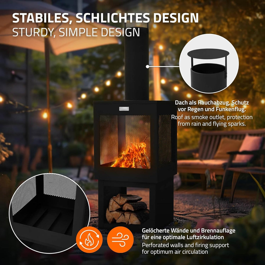 ML-Design Gartenkamin mit Schornstein 128x40 cm eckig, Stahl, Outdoor Gartenofen, Terrassenofen mit