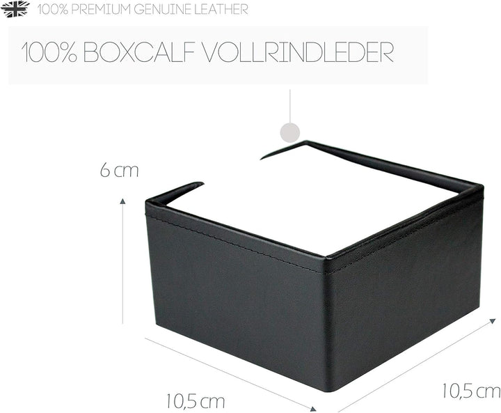 DELMON VARONE - Zettelkasten Premium Leder Boxcalf schwarz, Zettelbox inkl. 500 Blatt Papier, Notizz