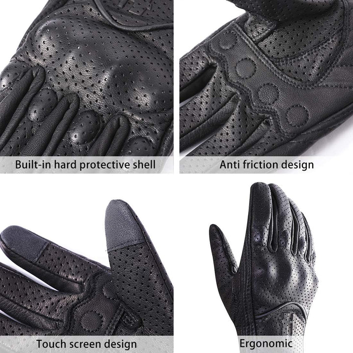 Harssidanzar Herren Motorradhandschuhe Ziegenleder Touchscreen GM028E Schwarz(perforiert Aktualisier