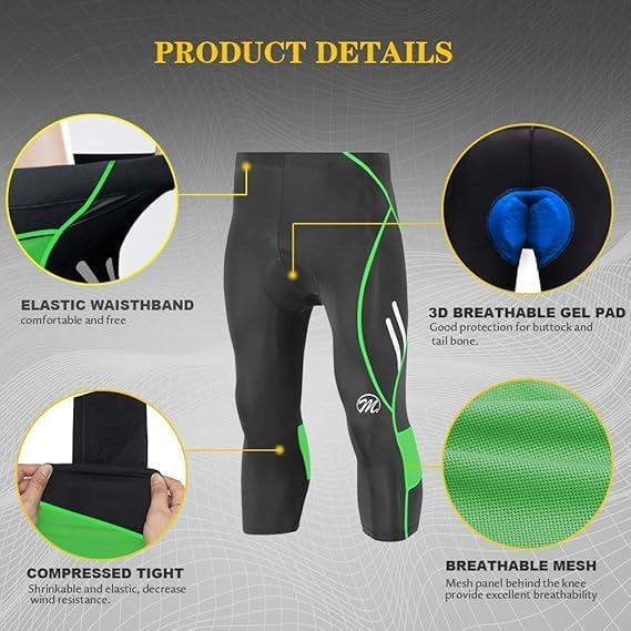 MEETWEE Herren 3/4 Radhose Fahrradhose, Kompression Radlerhose Leggings Radsport Hose für Männer Ela