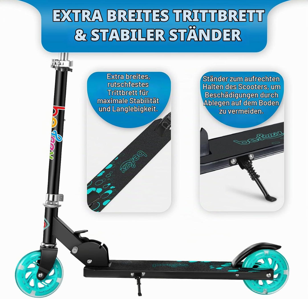 BELEEV Roller Kinder 2 Räder, Klappbar Kinderroller für Mädchen Jungen, Tretroller mit LED Leuchtend