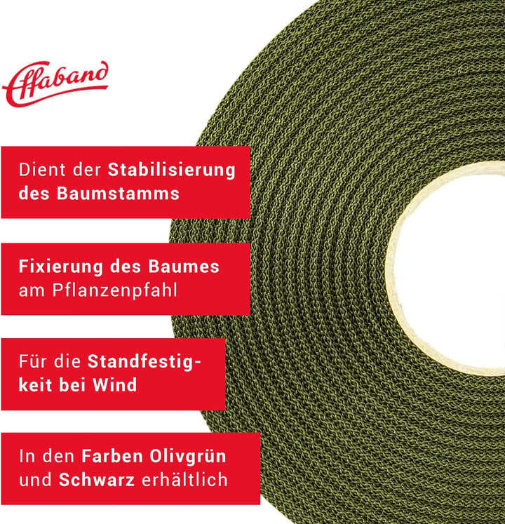 Effaband Baumanbinder 25m olivegrün Breite 35 mm/Pflanzenbinder zur Baumbefestigung aus witterungsbe