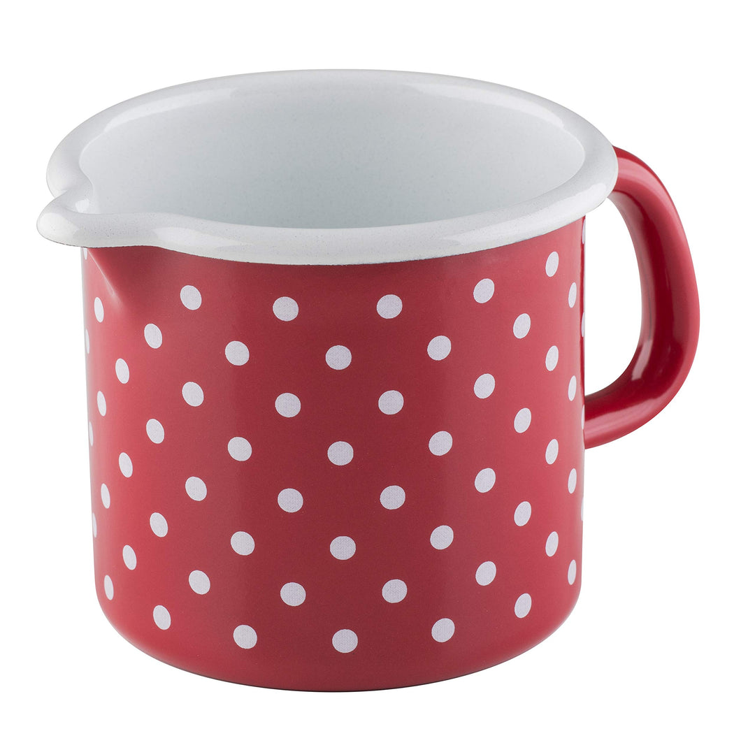 Riess, 0039-077, Schnabeltopf ø 10cm, PÜNKTCHEN ROT, Rot, Emaille, Vol. (rec.): 0,8 Liter, Made in Ö