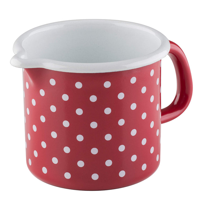 Riess, 0039-077, Schnabeltopf ø 10cm, PÜNKTCHEN ROT, Rot, Emaille, Vol. (rec.): 0,8 Liter, Made in Ö