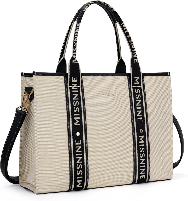 Missnine Tragetasche Canvas-Laptoptasche 15,6 Zoll Handtasche Damen Aktentasche für Damen grosse Kap