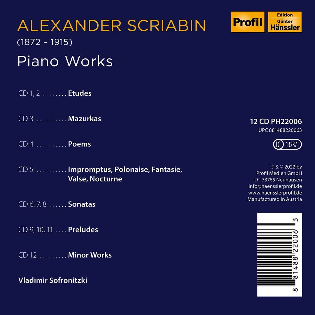 Alexander Nikolayevich Scriabin 150th Anniversary, Audio-CD