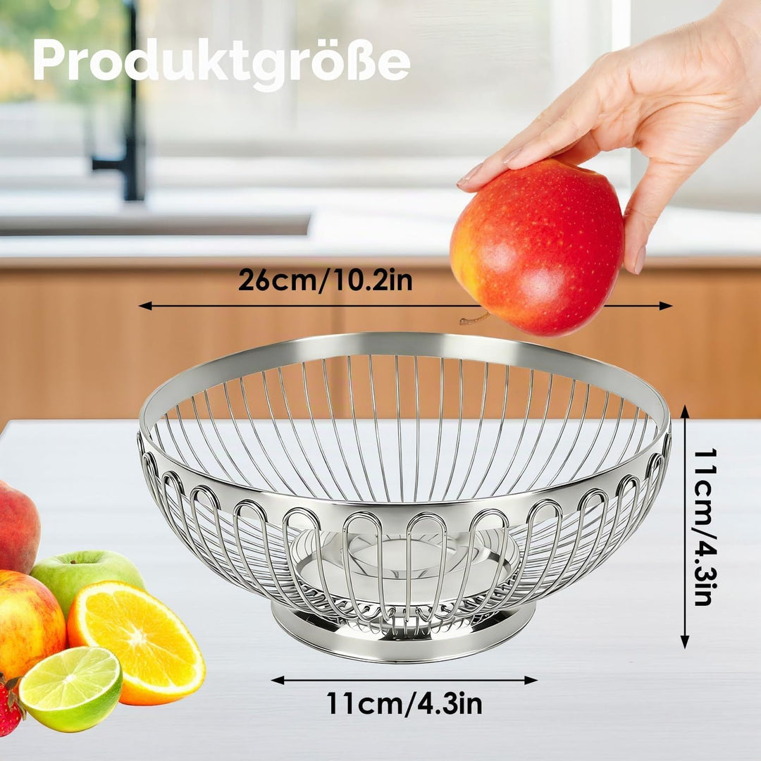 Tissting Obstschale Silber Edelstahl Obsttablett 20cm/22cm/24cm/26cm Runde Snack Gemüse Schale Europ