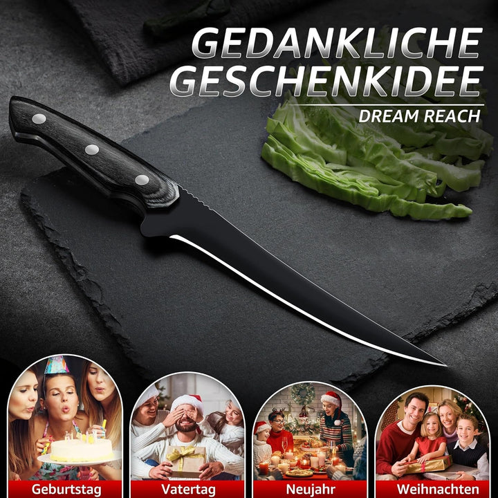 Dream Reach Filetiermesser Fisch Ausbeinmesser - Scharfe Fischmesser Full Tang Küchenmesser für Fisc