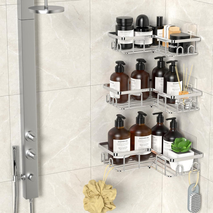 Duschablage Ohne Bohren Ecke, Duschregal aus Edelstahl SUS304, Badezimmer Regal Organizer, Shampoo D