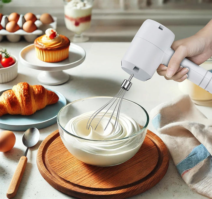 Rosenstein & Söhne Akku Mixer: 3in1-Akku-Handmixer, Zerkleinerer und Schneebesen, USB, 20 Watt (Hand