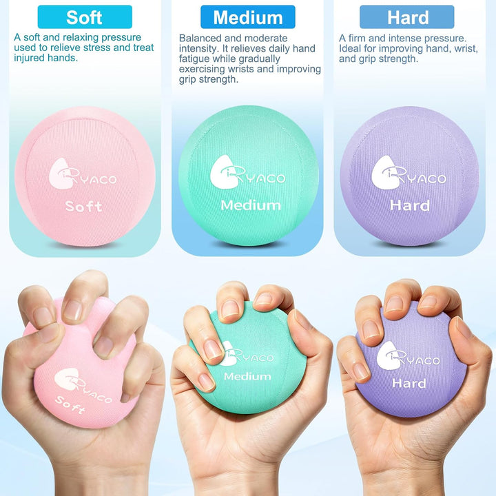 RYACO Handtherapie-Übungs-Stressball-Bundle – 3er-Set – Stressball mit dynamischem Widerstand und Gr