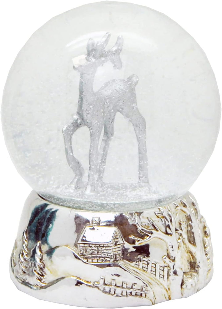 20135 Schneekugel Hirsch silber mit Silber-Sockel gross geschwungen 100mm Durchmesser