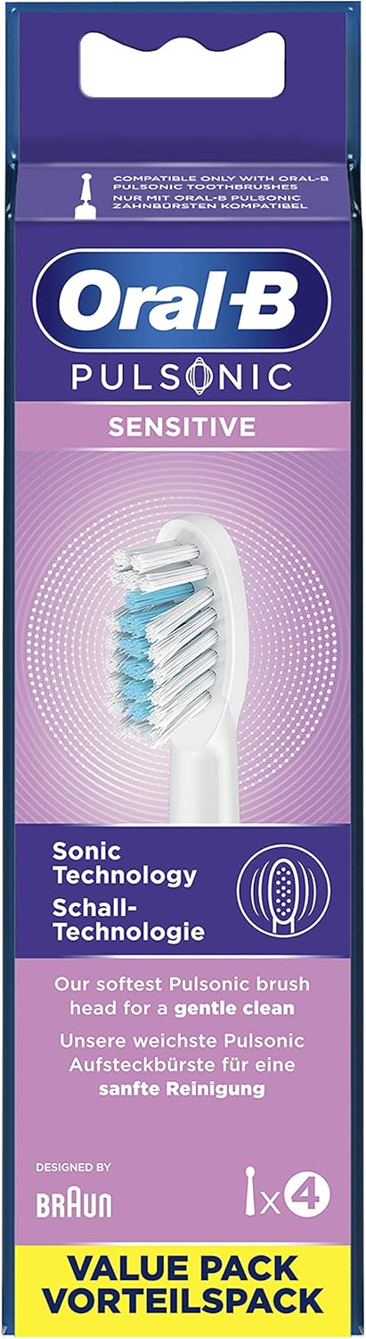 Oral-B Pulsonic Sensitive Aufsteckbürsten für Schallzahnbürsten, 4 Stück, Zahnbürstenaufsatz für Ora
