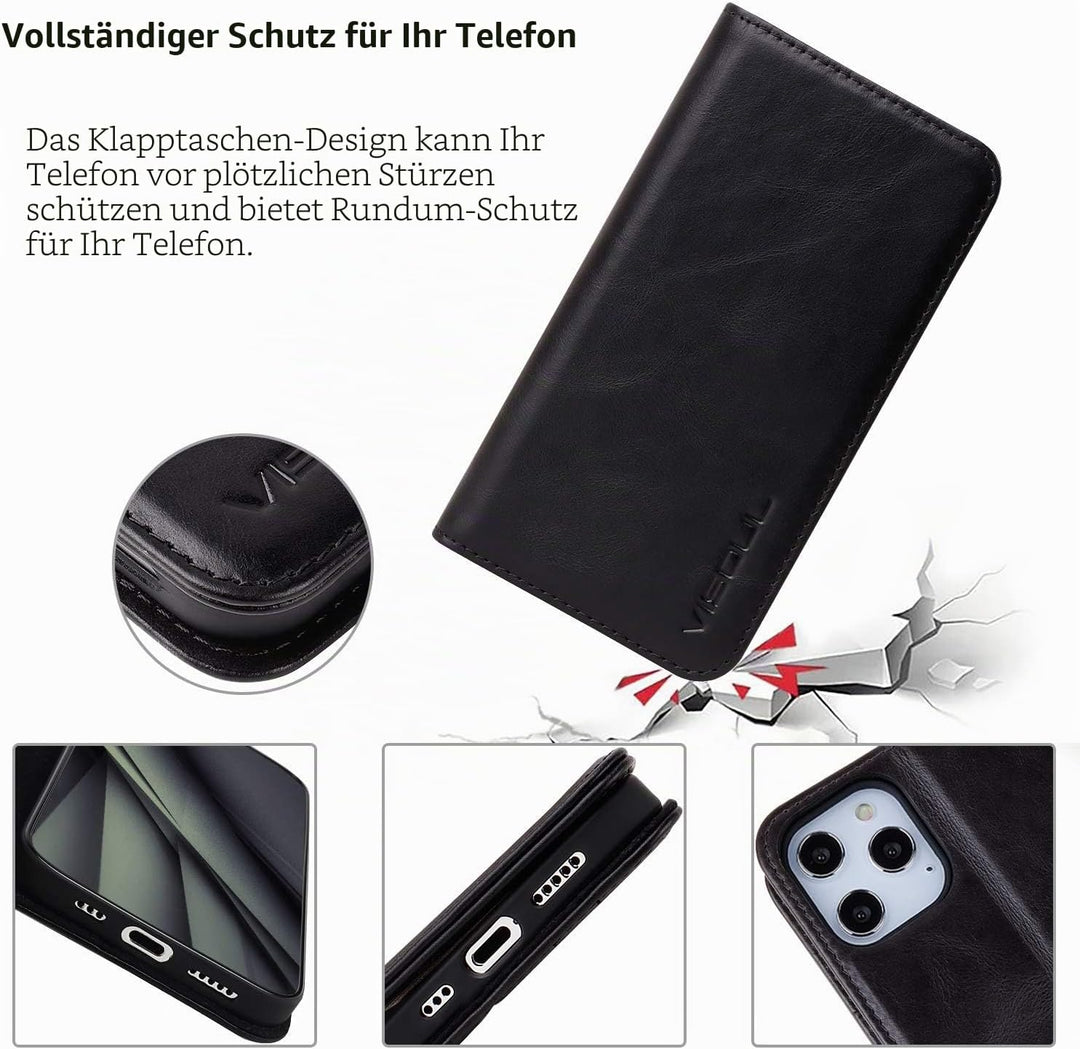VISOUL Hülle für iPhone 12 Pro, iPhone 12 Handyhülle [100% Echtleder] [Lifetime Garantie] [RFID Schu