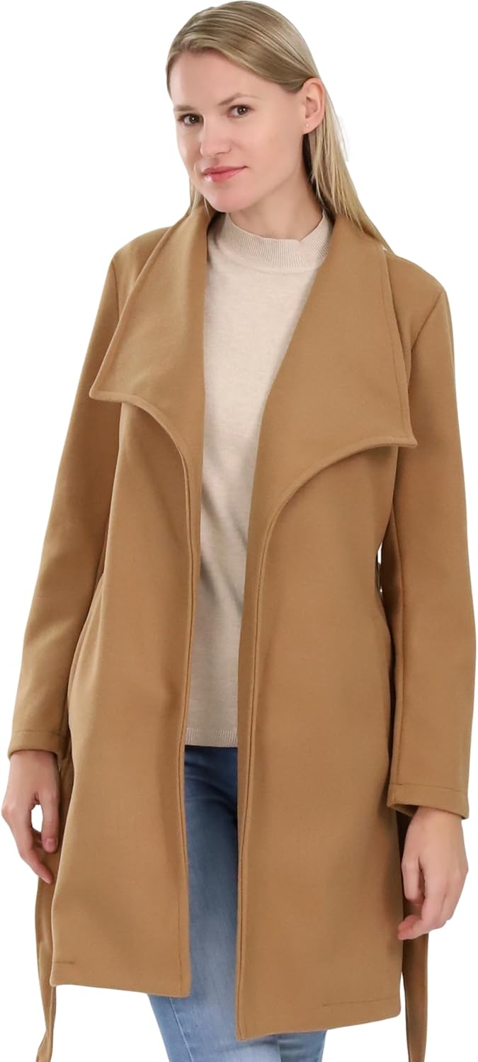 malito – Damen Trenchcoat einfarbig mit Gürtel & Taschen – klassischer Mantel für Herbst & Winter –