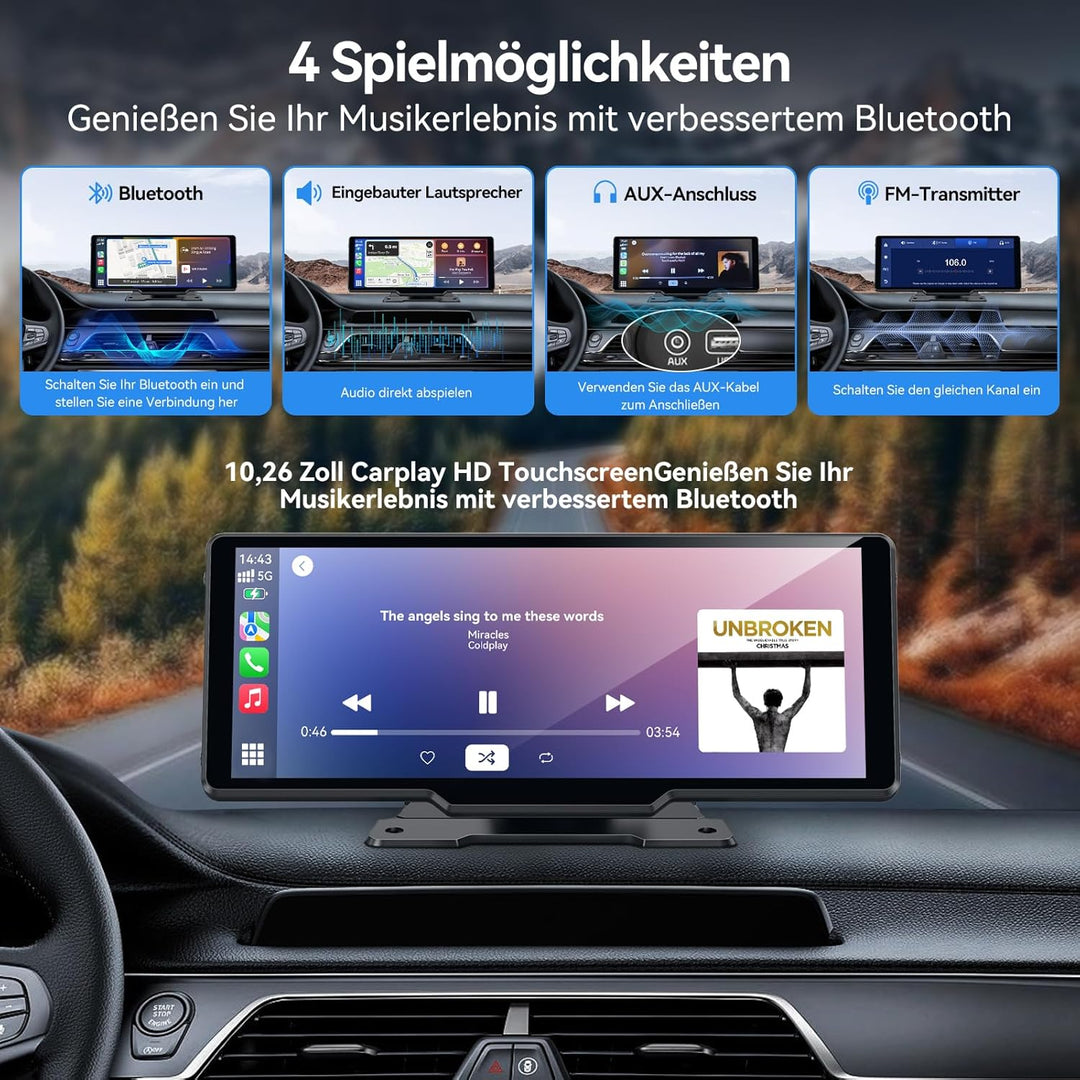 CarPlay & Android Auto Display Car Stereo, Auto-Display, 10.26-Zoll-IPS-Touchscreen, Digital Receive