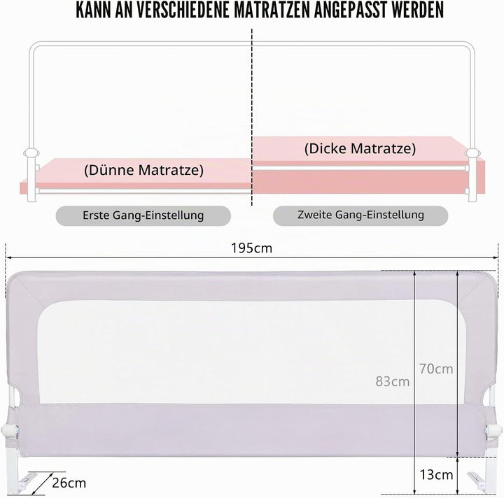 OHMG Bettgeländer,Sicherheitsgitter für Kinder,Sicherheitsgitter für Bett,höhenverstellbar,tragbar,B
