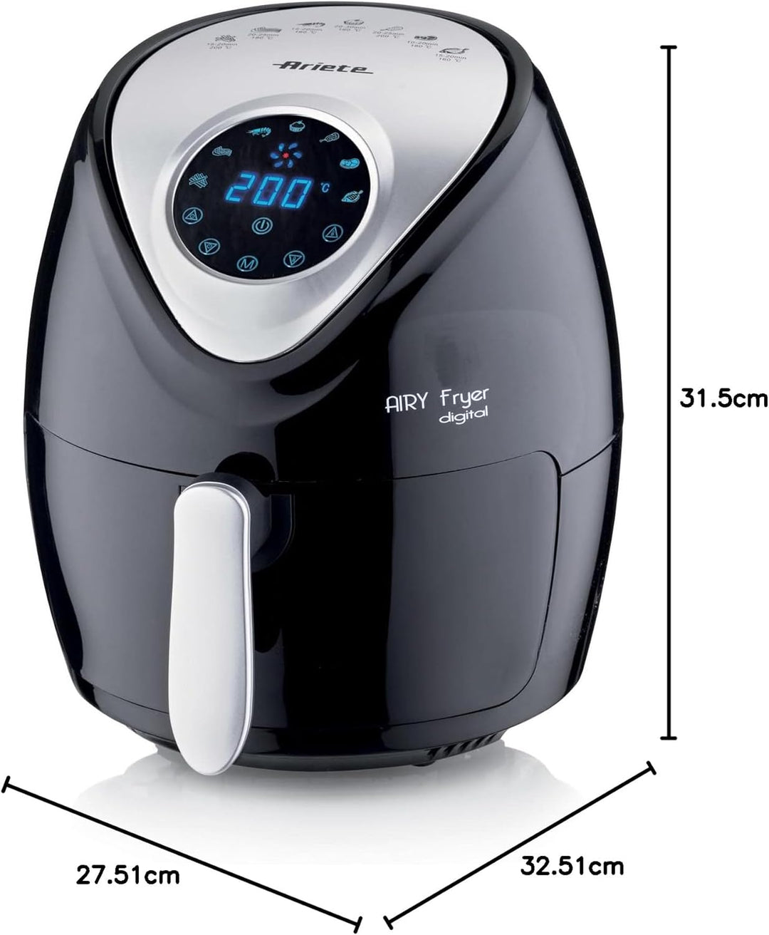 Ariete Airy Fryer Digital 4616, Heissluftfritteuse 3,5 Liter, 60-Minuten-Timer, LCD- und Touchscreen