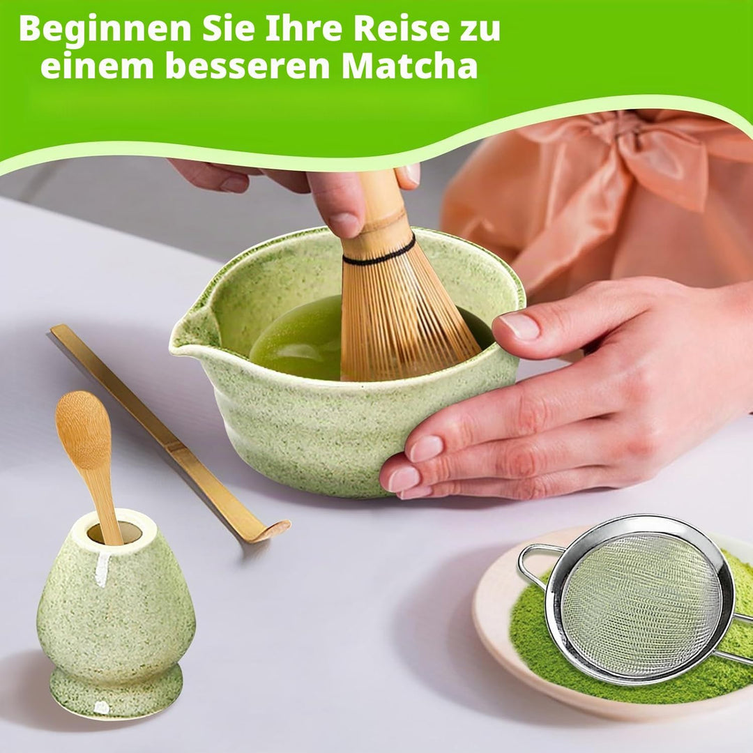 6 Stück Matcha Set, Matcha Tee Set, Matcha Besen Set, Matcha Schale, Matcha Besen mit Ausgiesser Mat