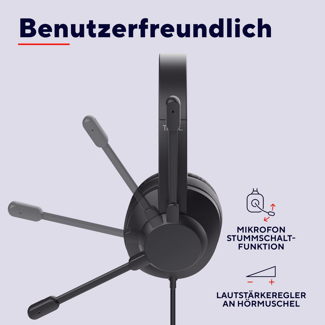 Trust Ayda Max PC Headset mit Mikrofon Over-Ear 3.5mm, Kopfhörer mit Kabel 1,80 m, Verstellbarer Kop