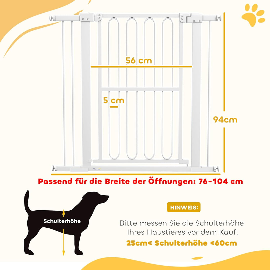 PawHut Treppenschutzgitter 94cm Türschutzgitter Absperrgitter ohne Bohren 76-104 cm Schutzgitter aus