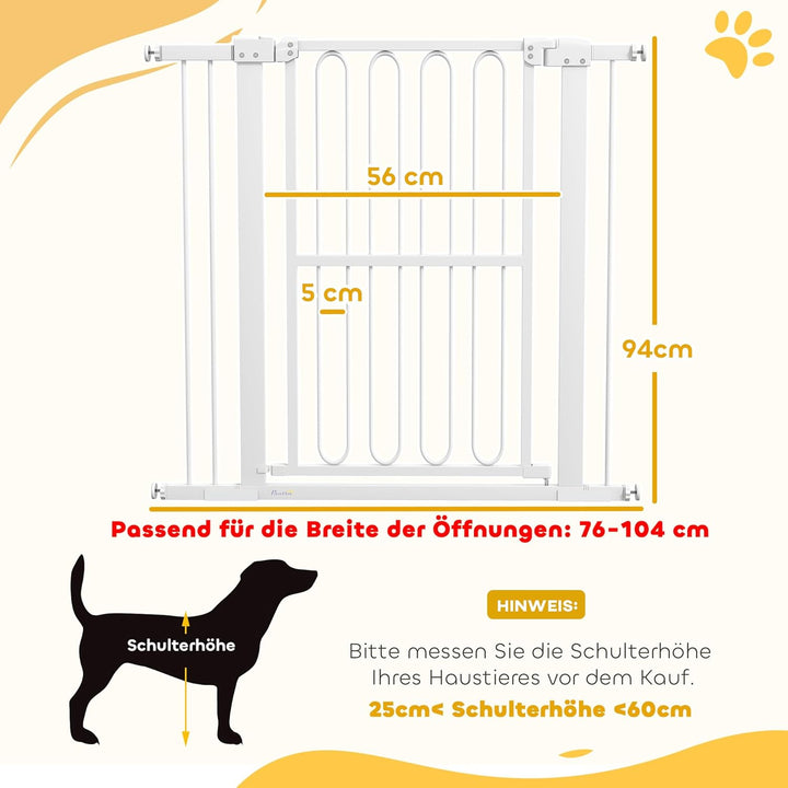 PawHut Treppenschutzgitter 94cm Türschutzgitter Absperrgitter ohne Bohren 76-104 cm Schutzgitter aus