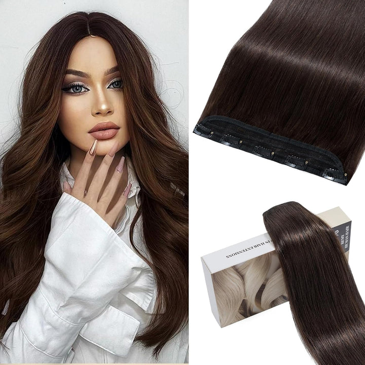S-noilite Clip In Extensions Echthaar Dunkelbraun Real human hair 1 pieces 5 clips Haarverlängerunge