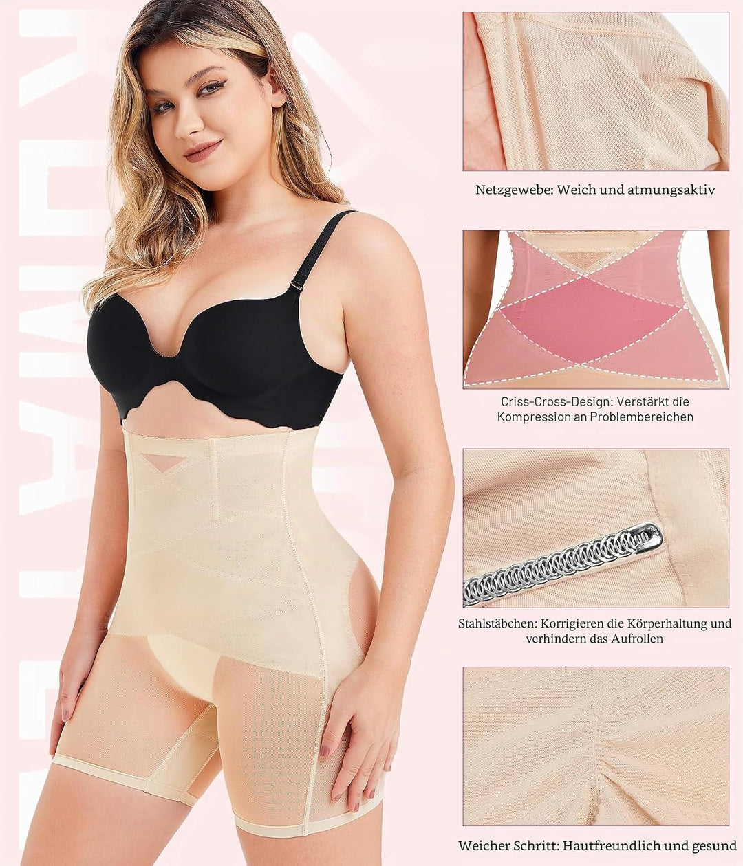 KUMAYES Bauchweg Unterhose Damen Shapewear Hohe Taille Bauchkontrolle Höschen Shaping Unterwäsche Le