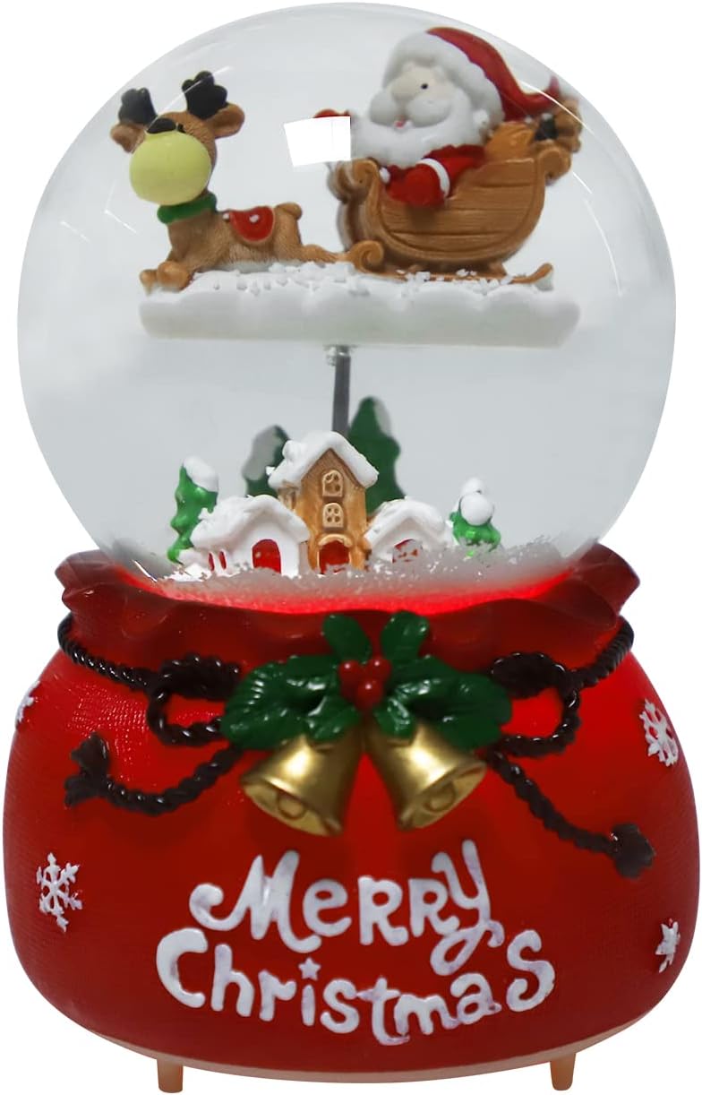 Schneekugel Weihnachtsmann Deko Schüttelkugel Musik Kristallkugel mit Schneeflocken Nachtlicht Glask