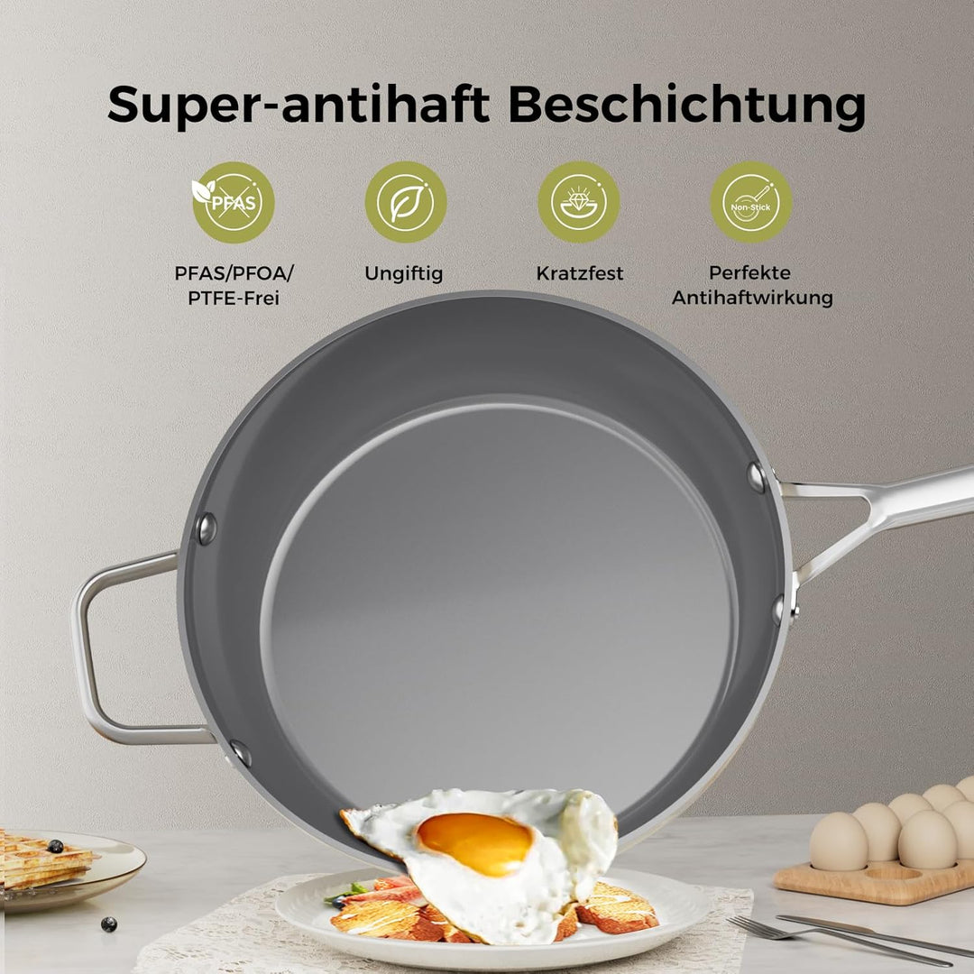 28cm Keramik Pfanne mit deckel, DiamondTitan-Keramikbeschichtung, Antihaft Keramik Bratpfanne mit Ed