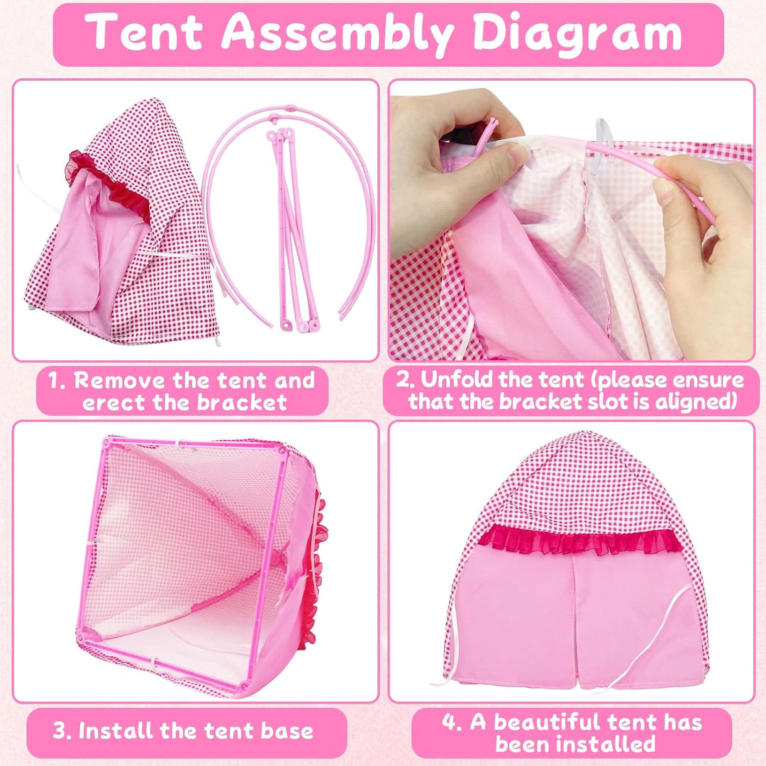 25 Kleidung Camping Sets Kompatibel mit Barbie, 1 Zelt 2 Oberteil Hosen1 Rock 1 Picknickdecke 3 Schu