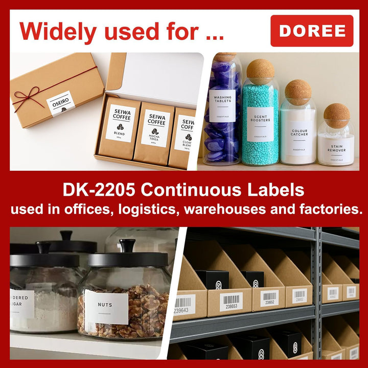 Doree DK22205 kompatible Etikettenrollen für Brother P-Touch QL-500 QL-500A QL-500BS QL-500BW,62mm x