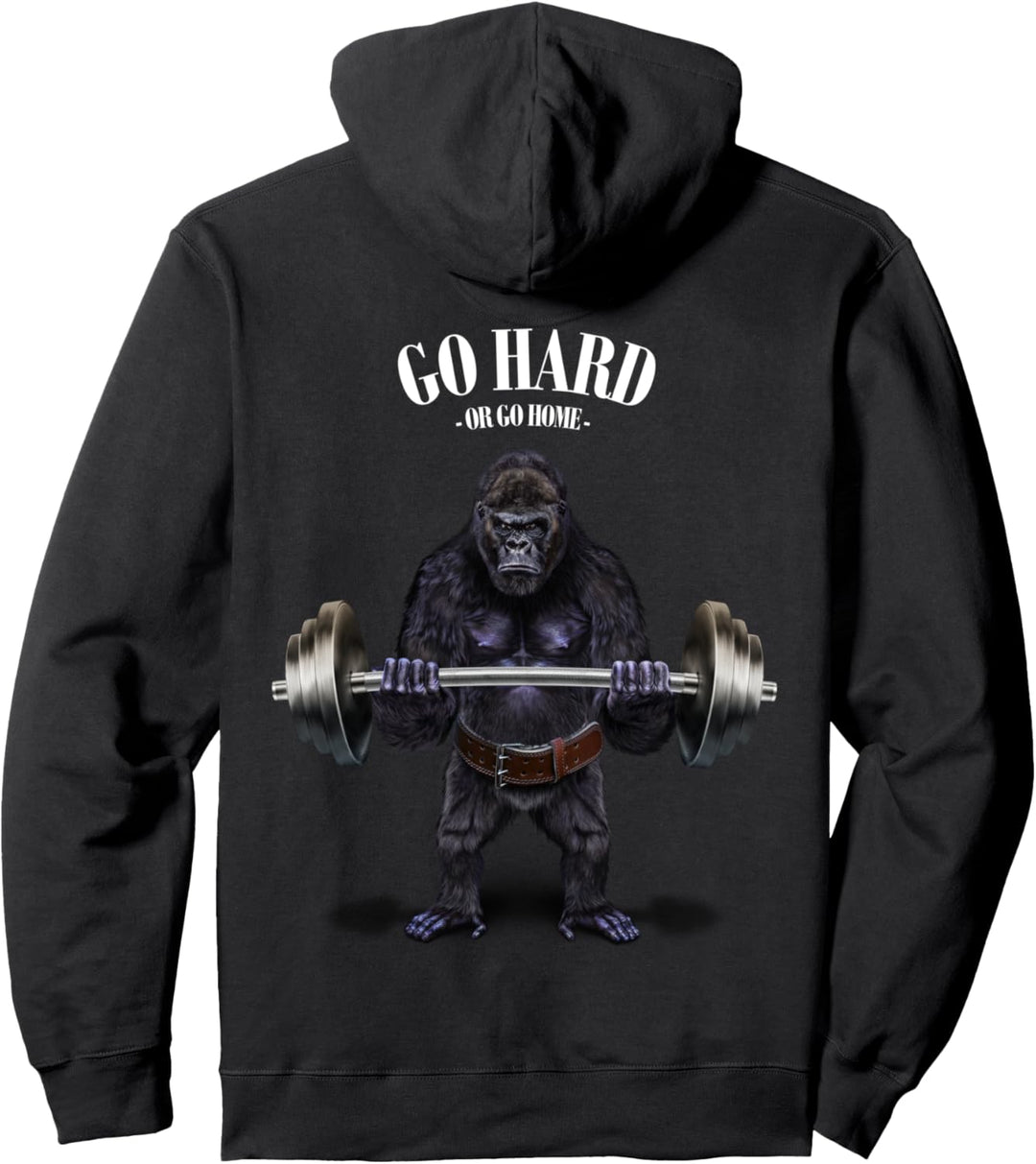 Gorilla beim Heben von Gewichten im Fitnessstudio Pullover Hoodie