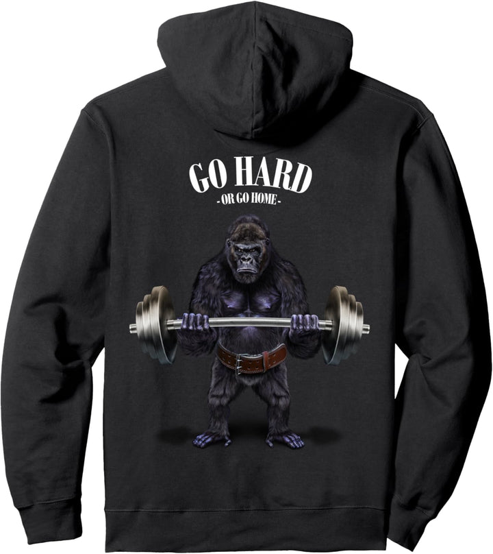 Gorilla beim Heben von Gewichten im Fitnessstudio Pullover Hoodie