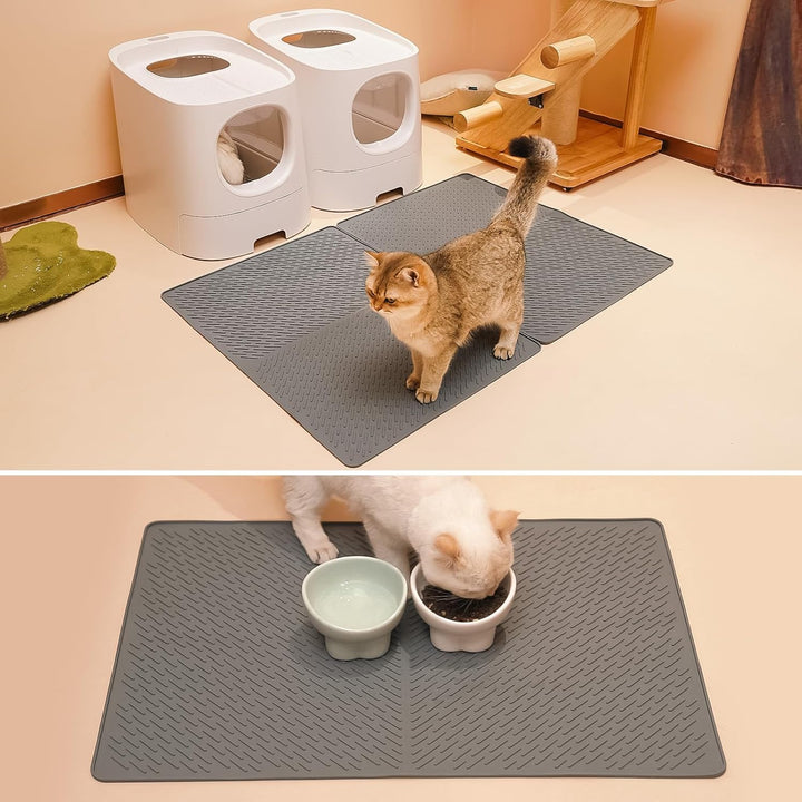Odoland Katzenklo Matte Gross 2 Stück, 71 x 51 cm Silikon Katzenstreu Matte Wasserdichte Cat Litter