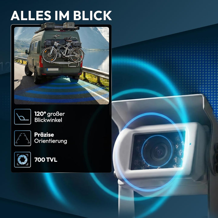 VSG24 Rückfahrkamera 7" Camper-Set inkl. Kamera, Monitor, Kabel - Wasserdicht Nachtsicht 12V-24V Ein