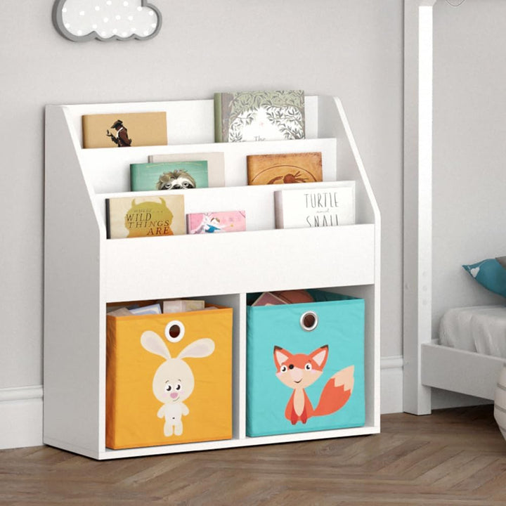 Vicco Kinderregal Luigi, Weiss, 72 x 79 cm mit 2 Faltboxen Opt.1 Weiss 72x79 mit Faltboxen Fuchs/Has