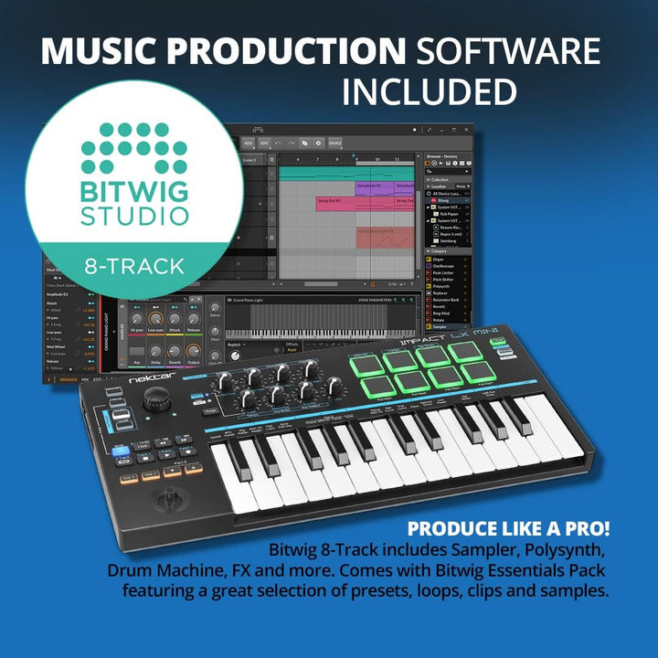 Nektar Impact LX Mini | USB MIDI Controller Keyboard with Nektar DAW Integration, Black
